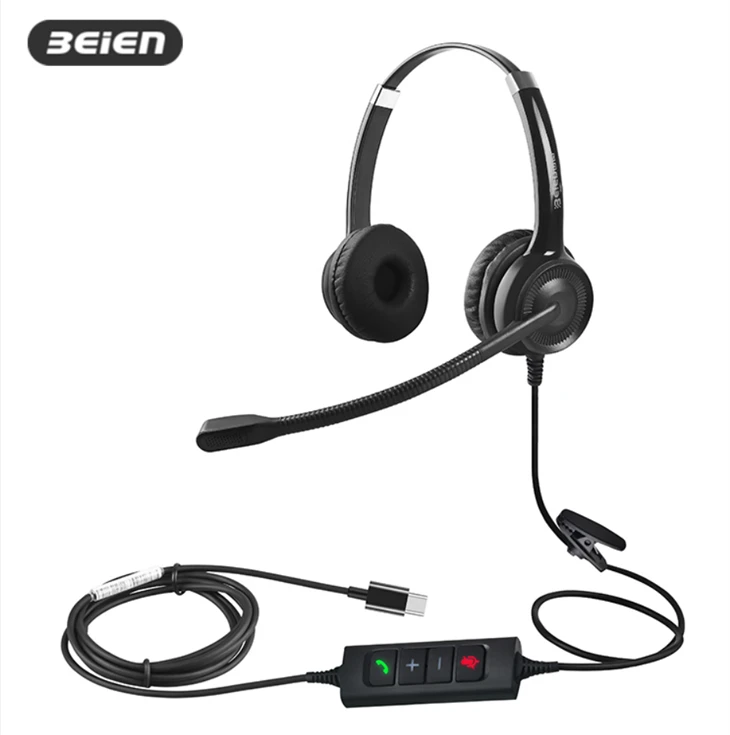 Støyreduserende USB C-hodesett med mikrofon for bærbar PC
