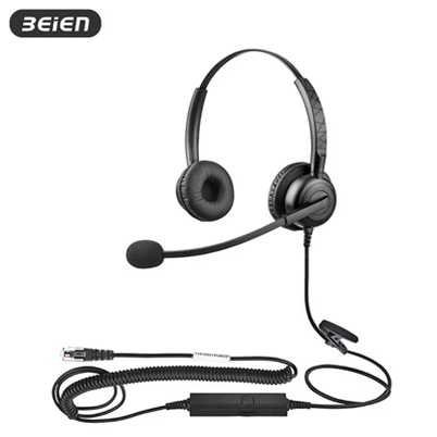 Binaural Wired Call Center RJ9 Telefonhodesett med mikrofon